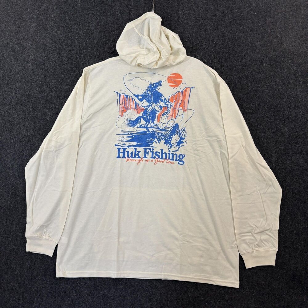 Huk Trout Wrangle Hoodie Shirt Men's XXL Egret Fishing Pullover Lightweight